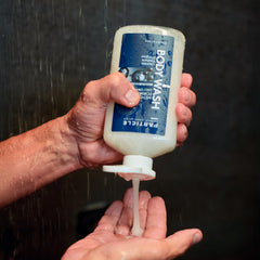 Particle Men’s Body Wash rinses clean without residue for a comfortable post-shower feel