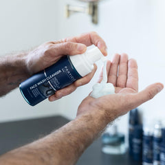 Particle Mens Face Wash features aloe vera and glycolic acid for comfort.