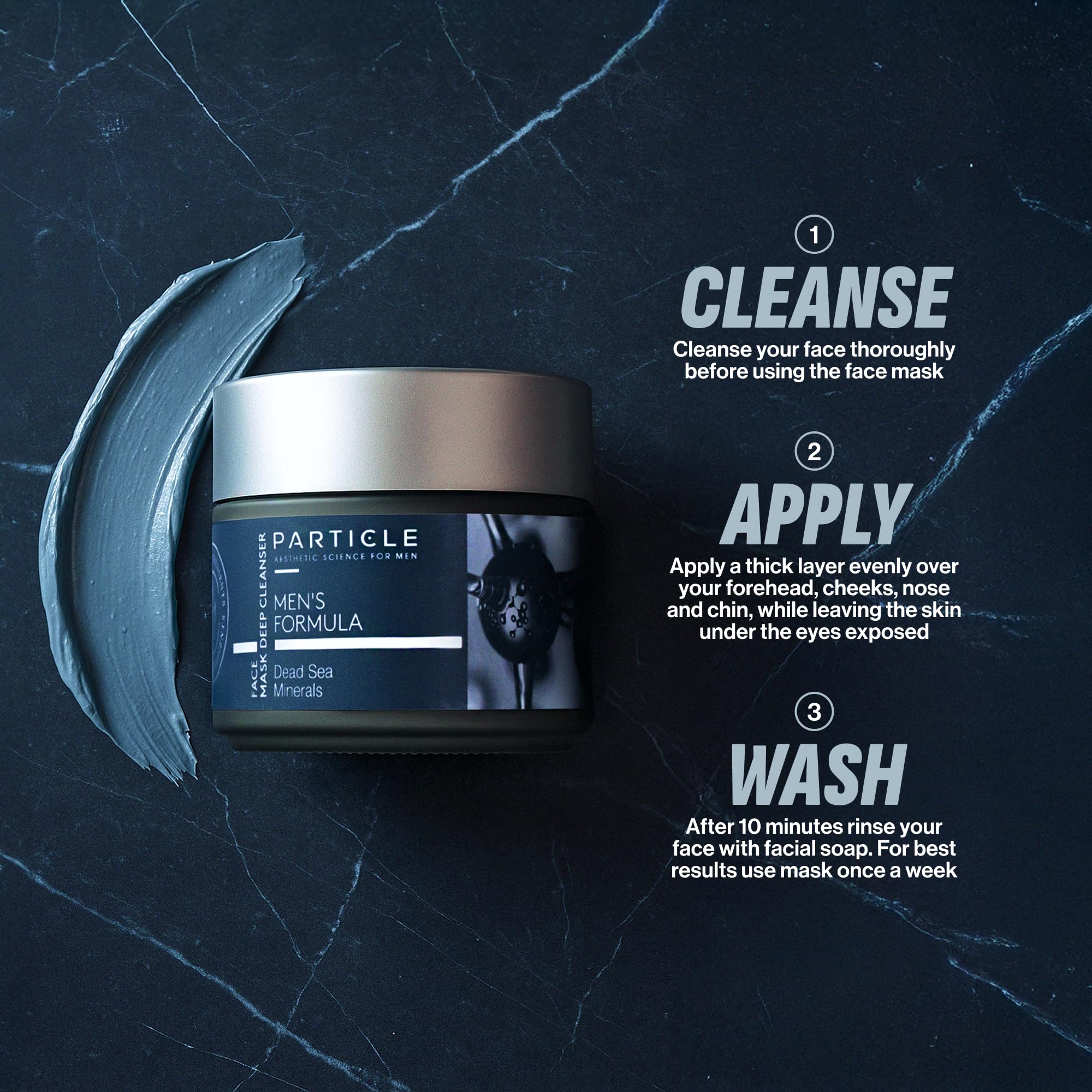 Particle Mineral Face Mask ten-minute-set illustrates quick weekly routine for men