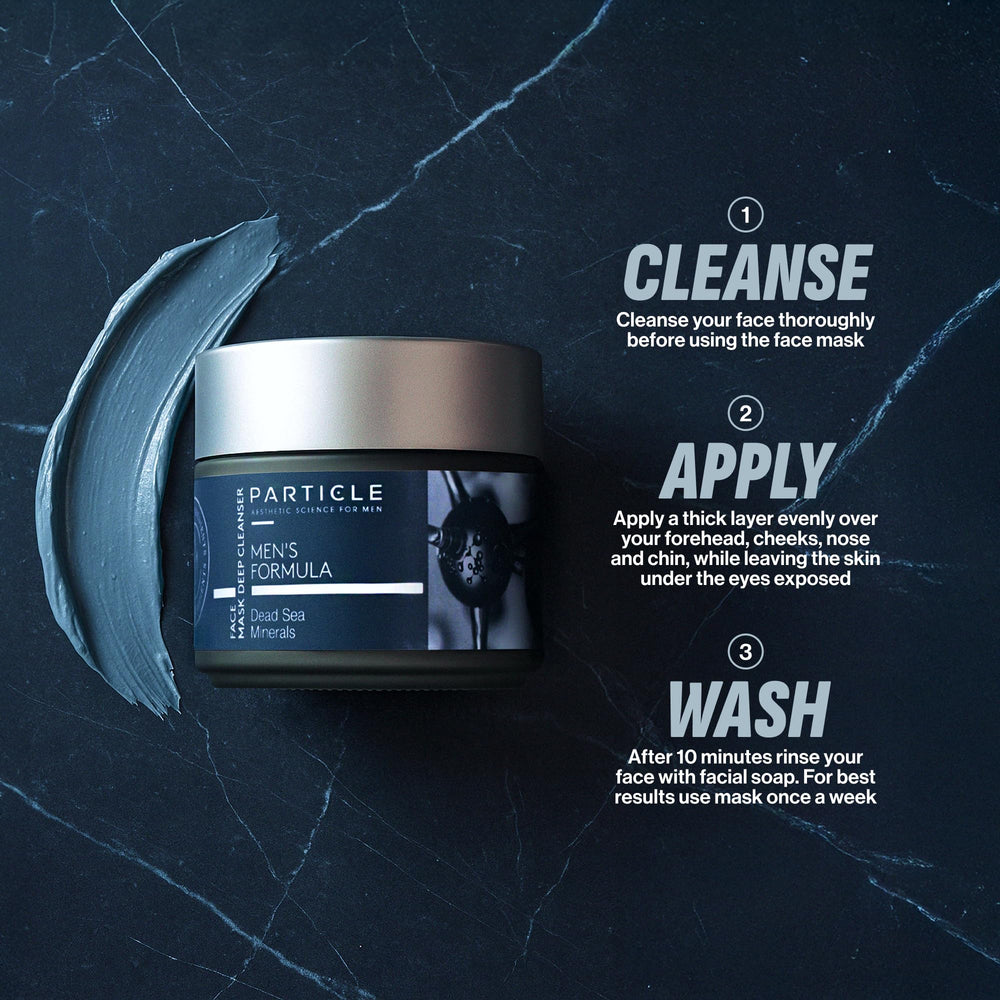 Particle Mineral Face Mask ten-minute-set illustrates quick weekly routine for men