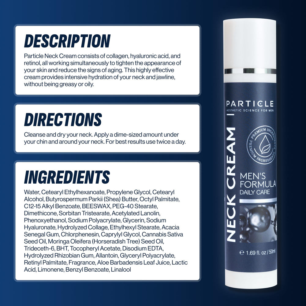 Particle Neck Cream supports a seamless grooming routine for men.