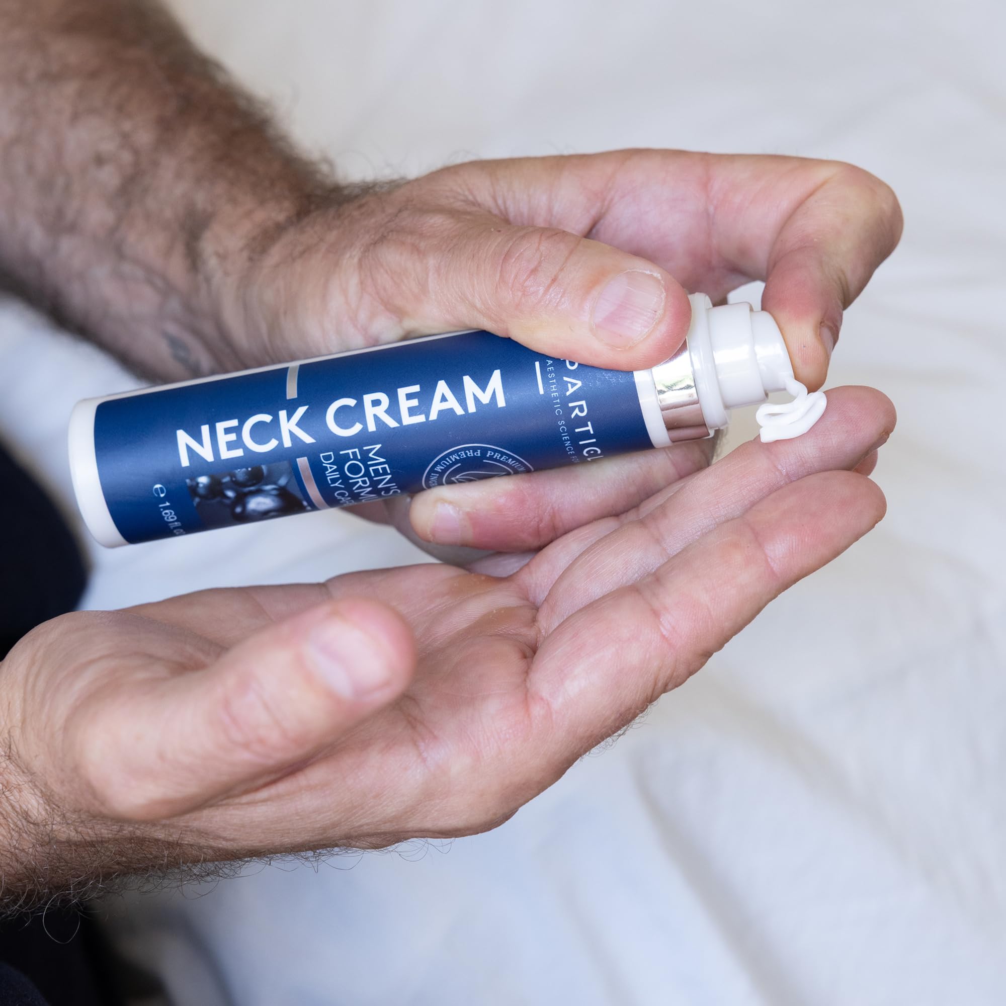 Particle Neck Cream focuses on the neck area for targeted care.