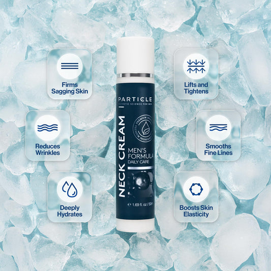 Particle Neck Cream texture on skin showcases smooth glide and non-greasy finish.