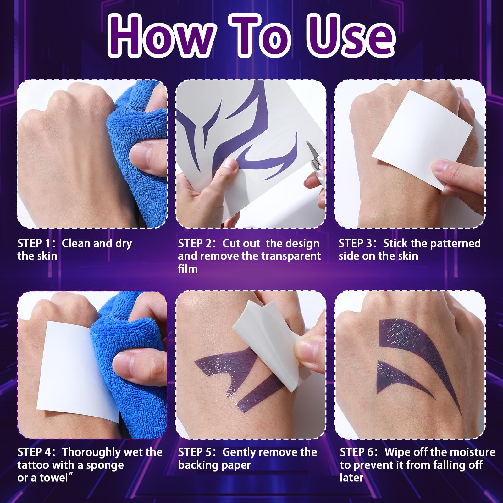 Party Greeting purple demon tattoo on leg suits cosplay moments and group photos.