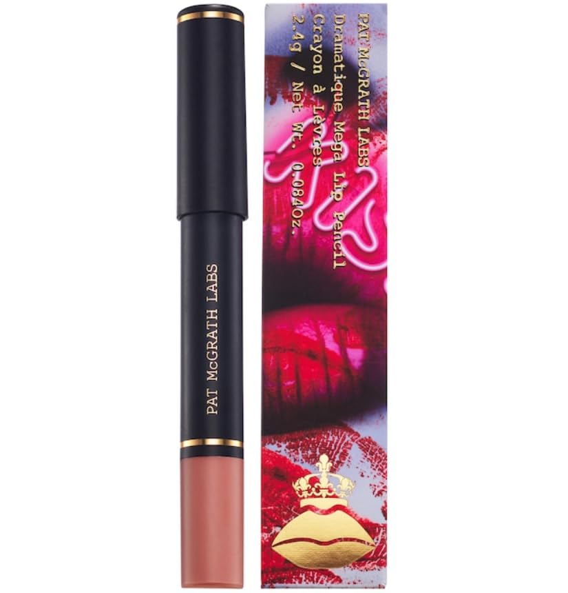 Pat McGrath Labs Dramatique Mega Lip Pencil Nude Oasis application shows precise lip lining.