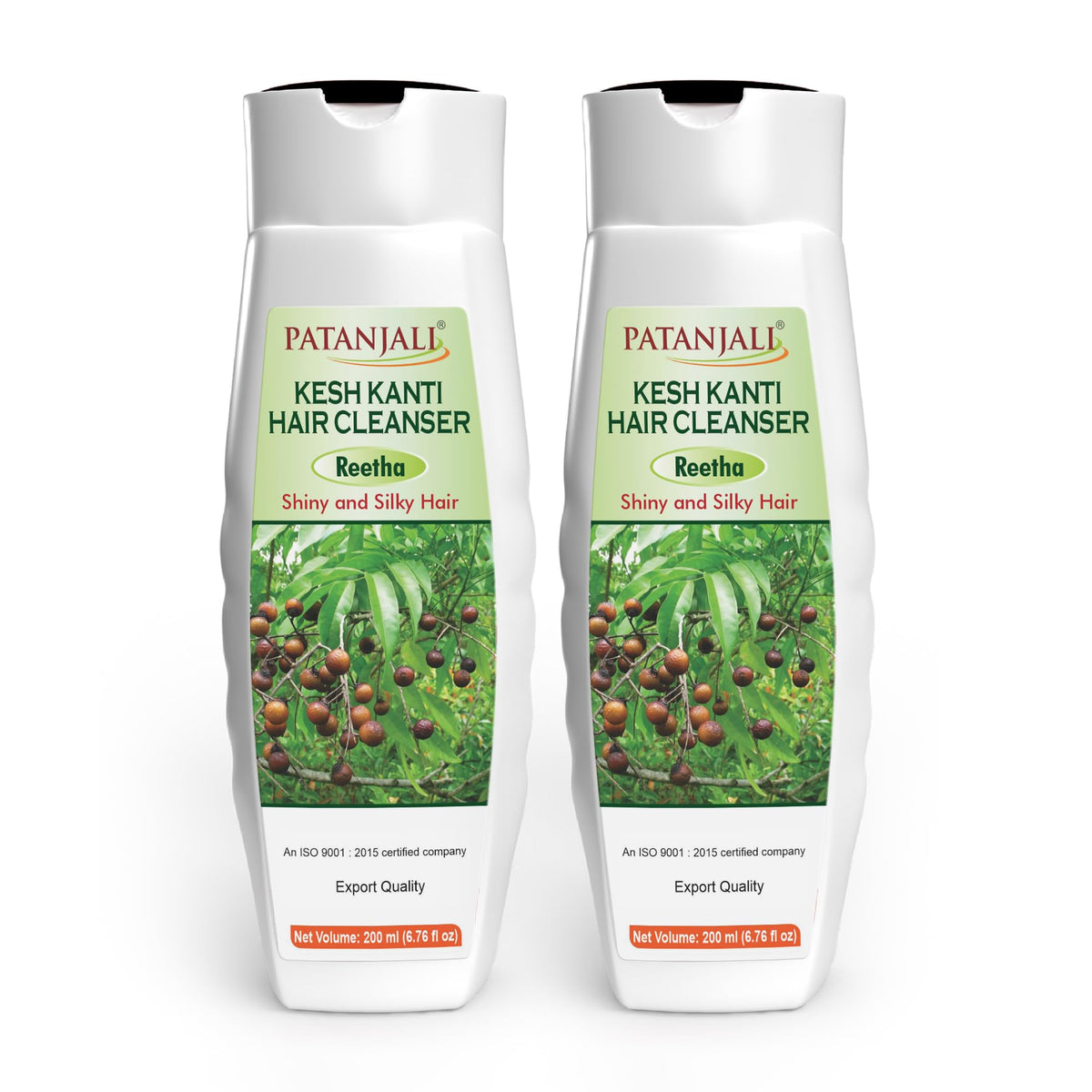 Patanjali Kesh Kanti Reetha shampoo bottle front view, gentle daily cleanse for dry hair