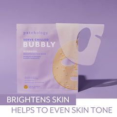 Patchology Bubbly Gel Mask on face delivering a refreshing brightening experience.