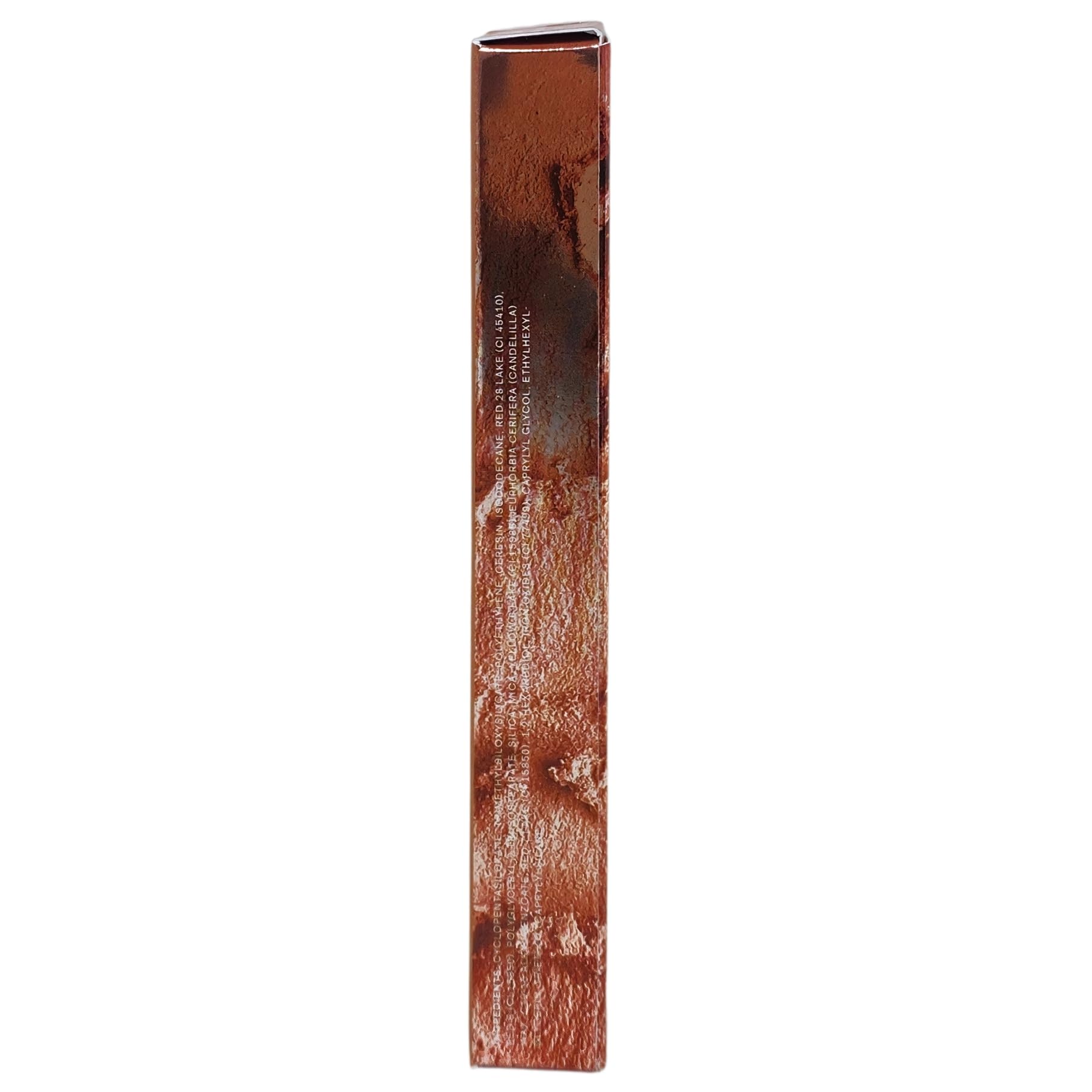 Patrick Ta Major Headlines lip crayon swatch on lips with vibrant orange-red shade.