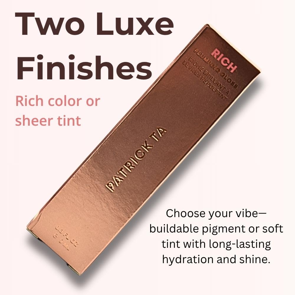 On lips, Patrick Ta Say Less delivers luminous shine with plump-looking fullness.