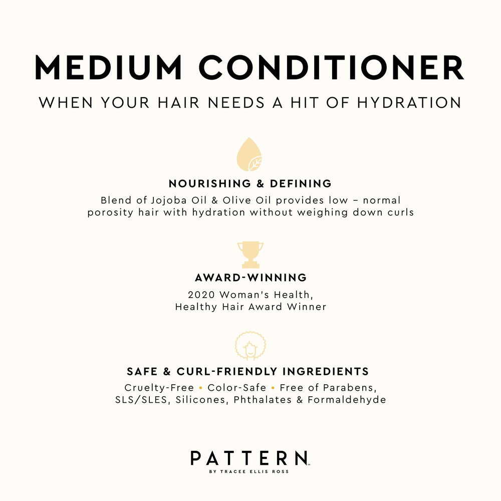 Curls after PATTERN conditioning exhibit definition and softness