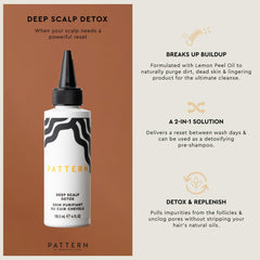 PATTERN Deep Scalp Detox pour close-up highlights purifying action.