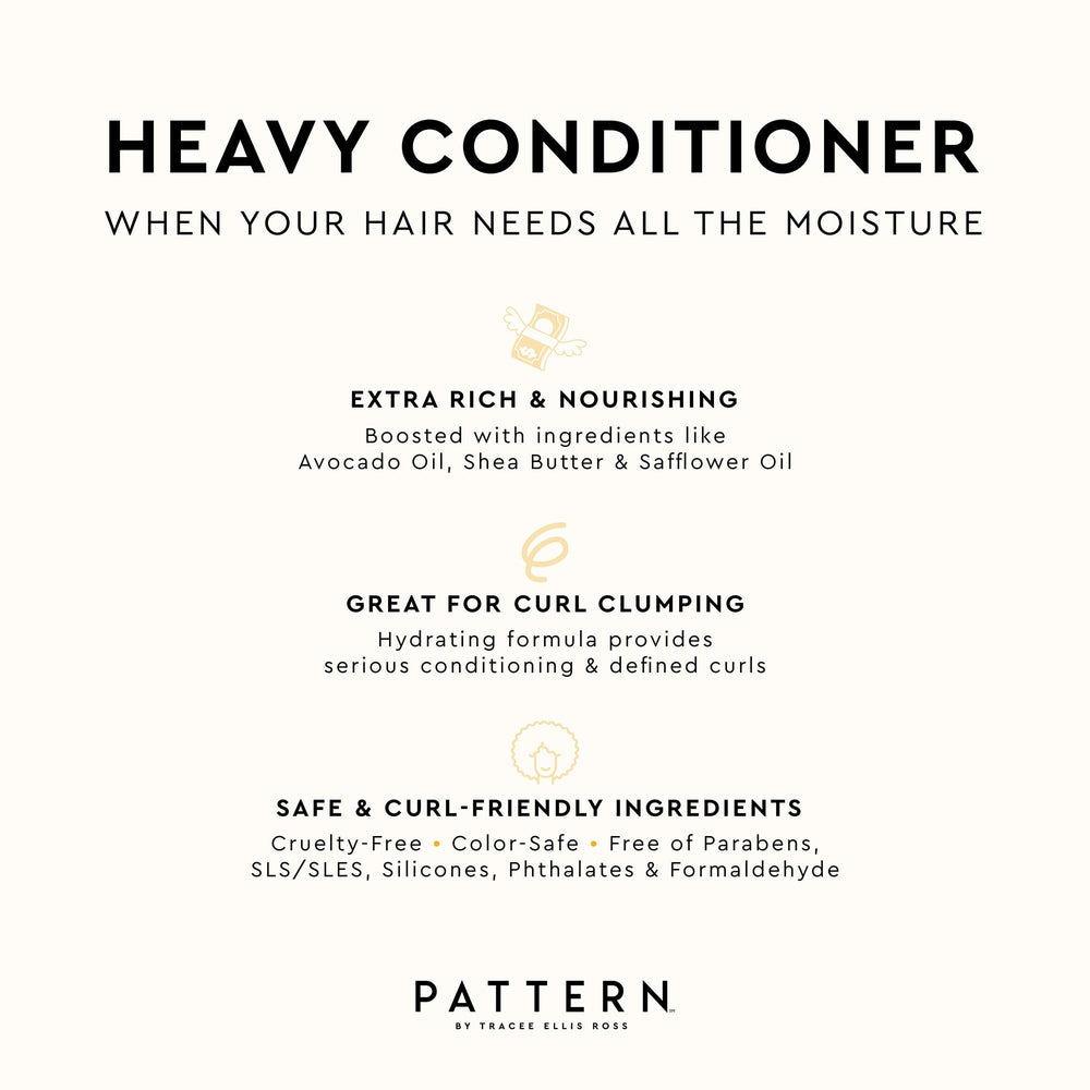 PATTERN Heavy Conditioner creamy texture close-up hints at rich conditioning for coils.