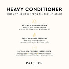 PATTERN Heavy Conditioner creamy texture close-up hints at rich conditioning for coils.