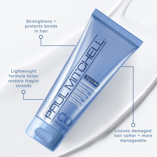Bond RX bottle pour highlights easy, lightweight application on chemically treated hair.