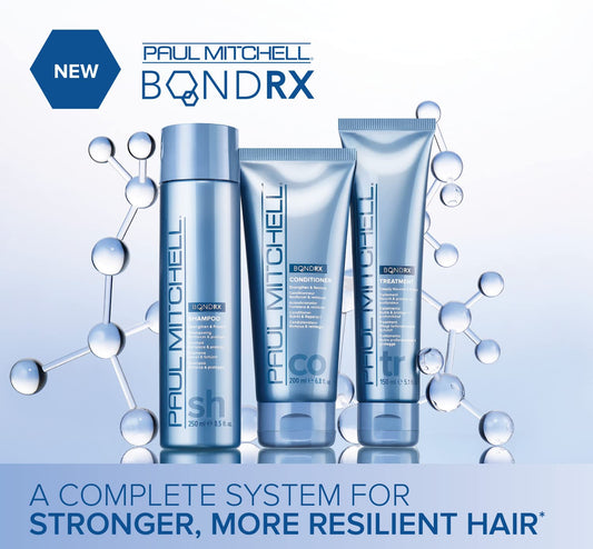 Paul Mitchell Bond Rx conditioner bottle promoting softer, more manageable hair