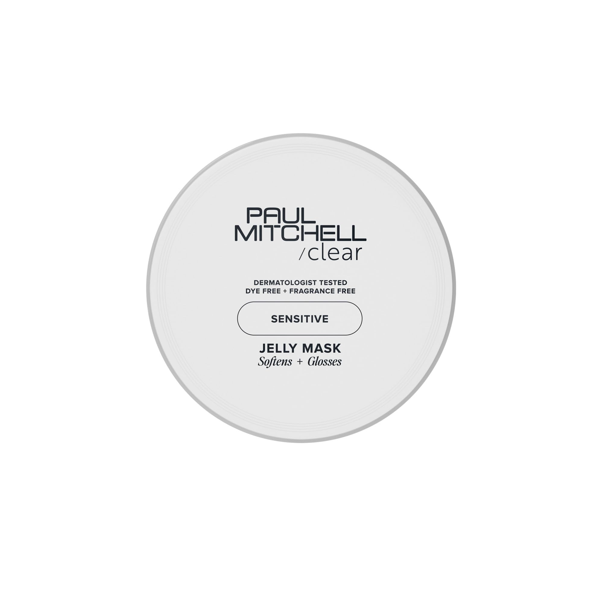 Paul Mitchell Clear Jelly Mask bottle front highlights fragrance-free hydration for sensitive scalp.