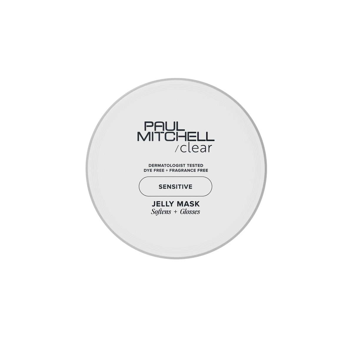 Paul Mitchell Clear Jelly Mask bottle front highlights fragrance-free hydration for sensitive scalp.