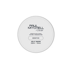 Paul Mitchell Clear Jelly Mask bottle front highlights fragrance-free hydration for sensitive scalp.