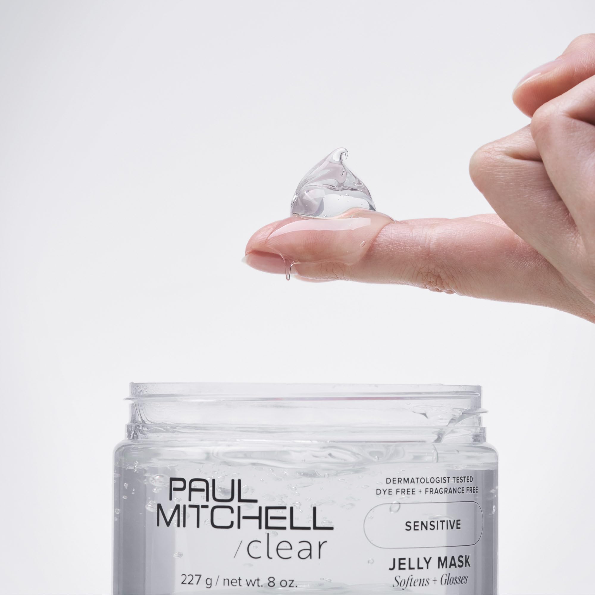 Paul Mitchell Clear Jelly Mask jelly texture demonstrates lightweight hydration and shine.