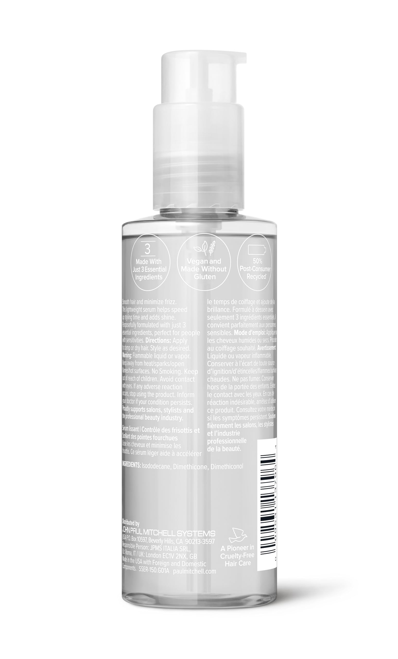 Before and after use showing smoother, frizz-free hair with shine.