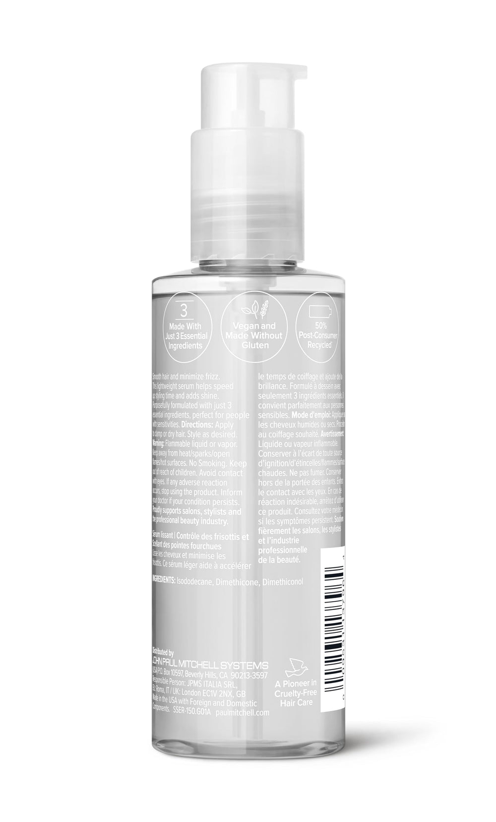 Before and after use showing smoother, frizz-free hair with shine.