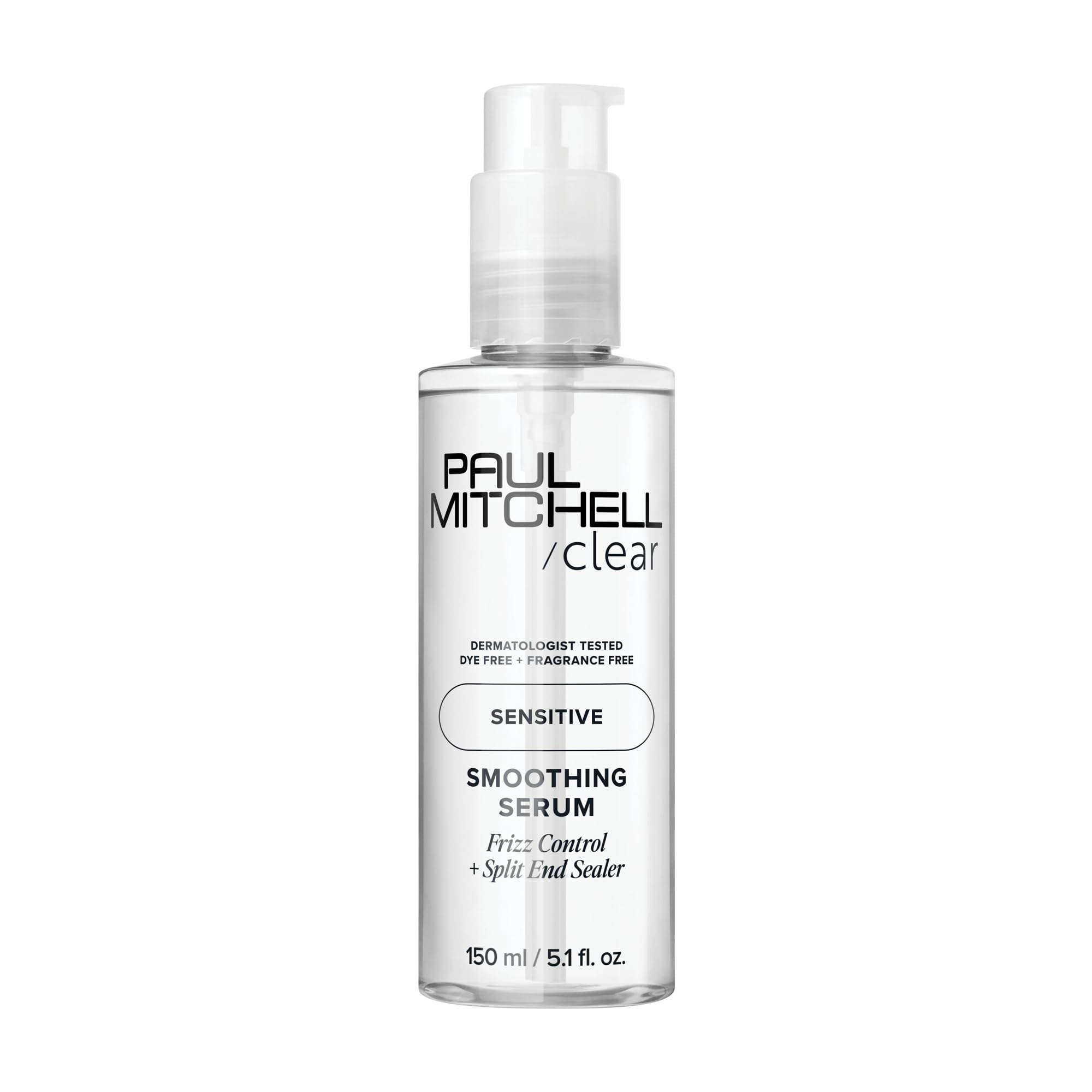 Paul Mitchell Clear Smoothing Serum bottle for fragrance-free, gentle smoothing.