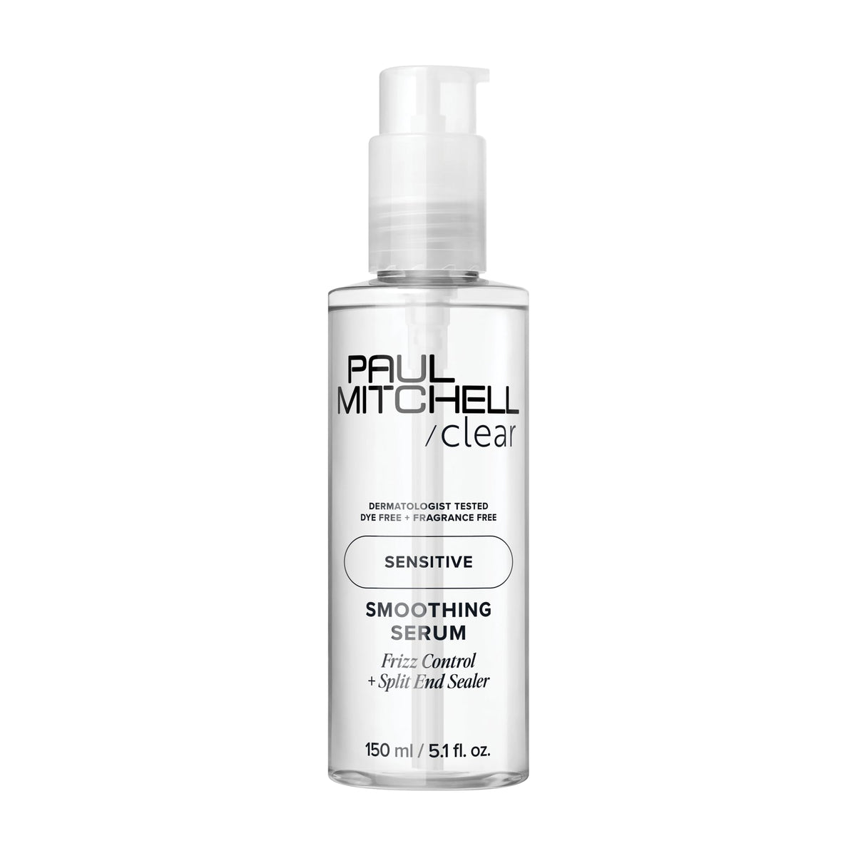 Paul Mitchell Clear Smoothing Serum bottle for fragrance-free, gentle smoothing.