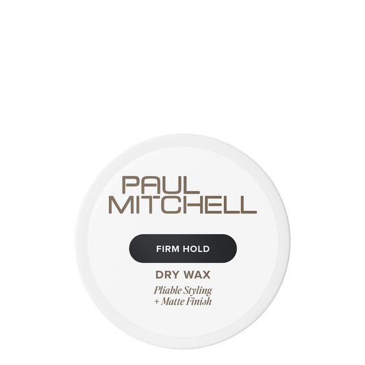 Paul Mitchell Dry Wax bottle close-up for long-lasting matte style.