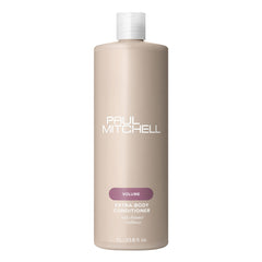 Paul Mitchell Extra-Body Conditioner bottle highlighting the volumizing formula for fine hair.