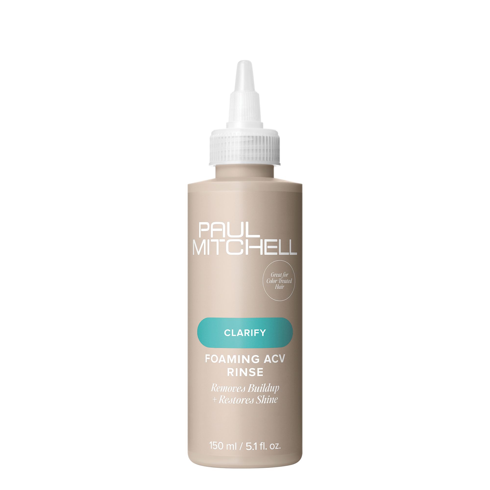 Paul Mitchell Foaming ACV Rinse bottle pour removes buildup and adds shine