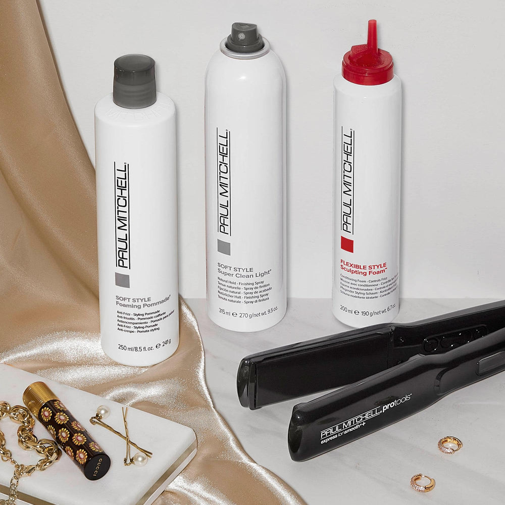 Paul Mitchell Foaming Pomade packaging highlights shine and finish