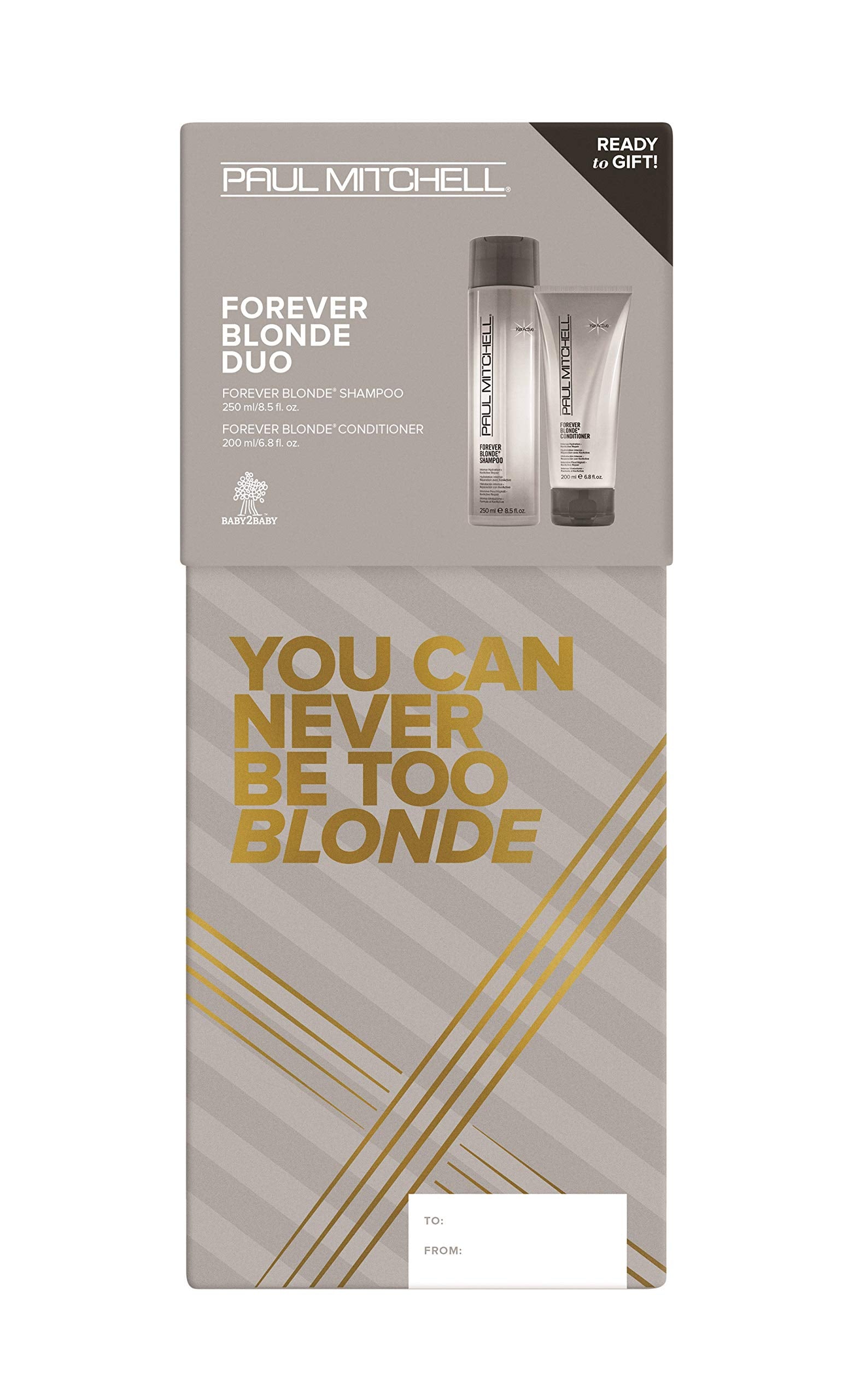 Paul Mitchell Forever Blonde gift-set box for easy holiday gifting and blonde care