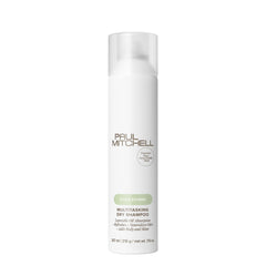 Paul Mitchell Multitasking Dry Shampoo bottle application shows quick refresh between washes.