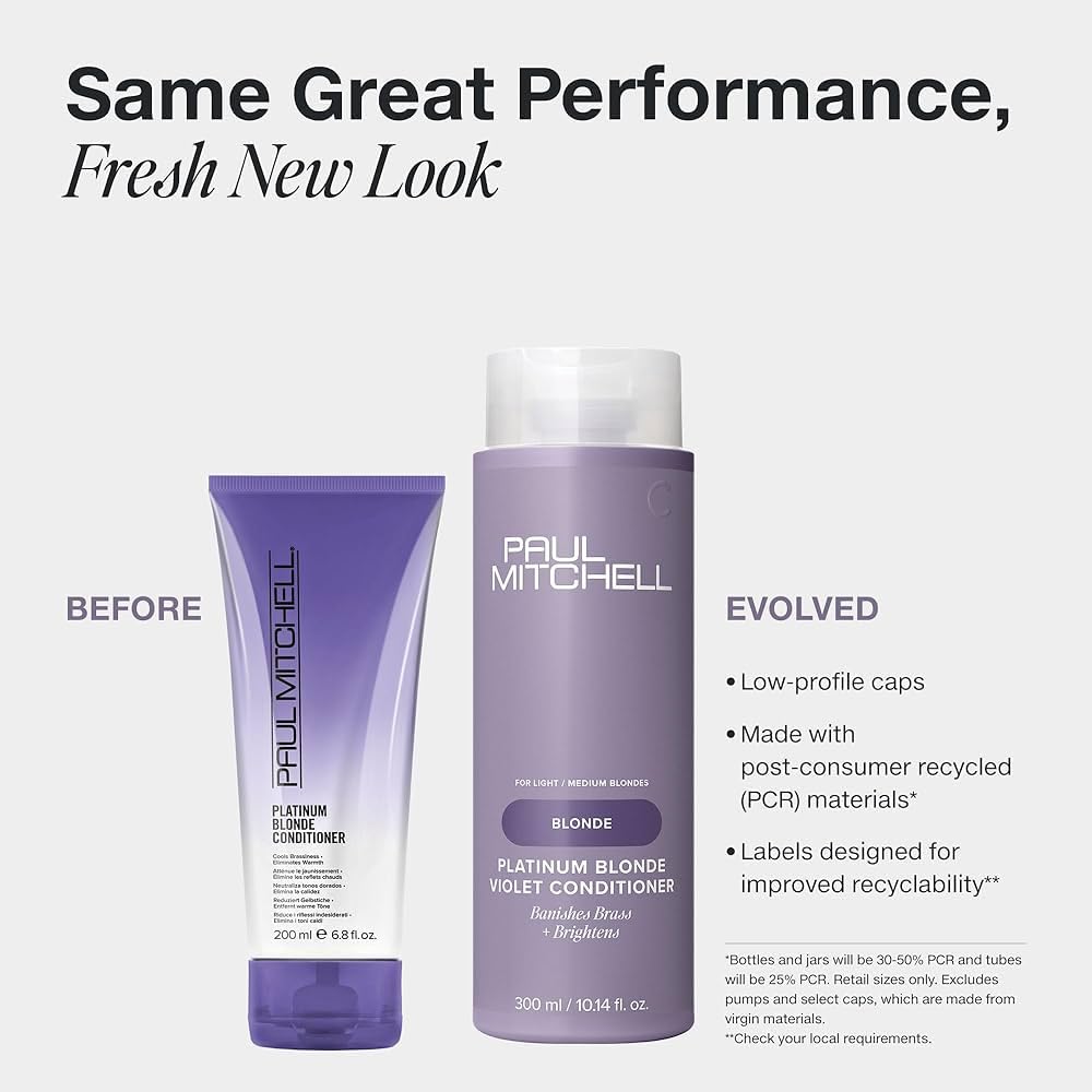 Paul Mitchell Platinum Blonde Conditioner bottle hydrates and adds shine for color-treated hair