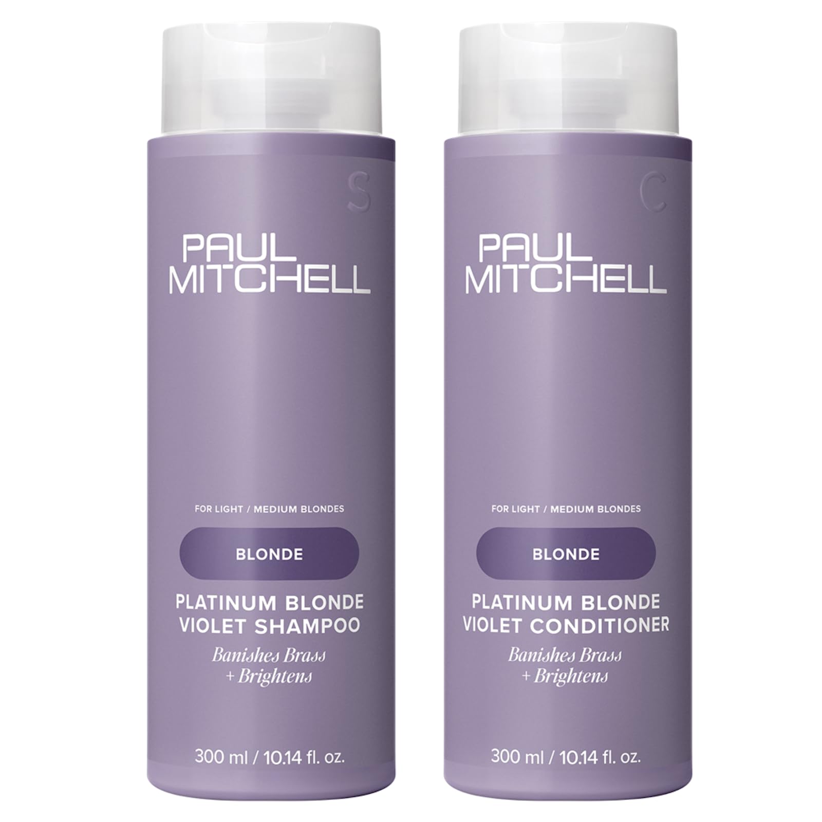 Paul Mitchell Platinum Blonde Purple Shampoo pour demonstrating brassiness reduction.