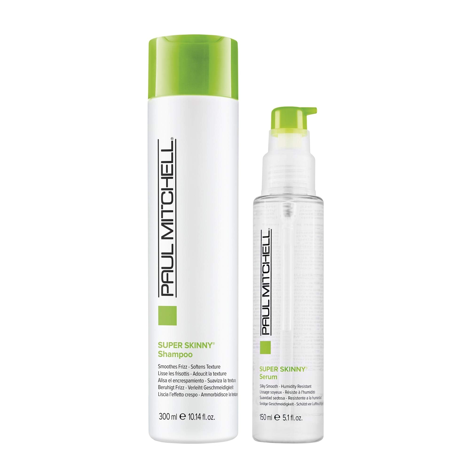 Paul Mitchell Super Skinny Serum bottle speeds blow-dry for frizz-free results.