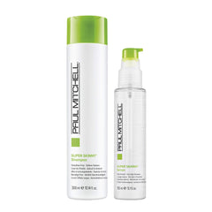 Paul Mitchell Super Skinny Serum bottle speeds blow-dry for frizz-free results.
