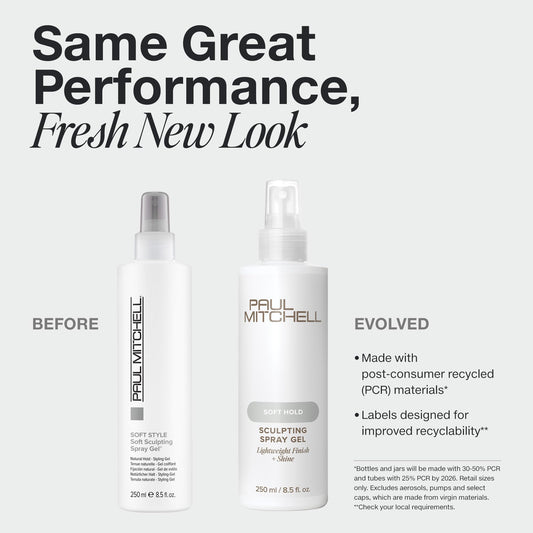 Paul Mitchell Soft Sculpting Spray Gel being dispensed for easy application.