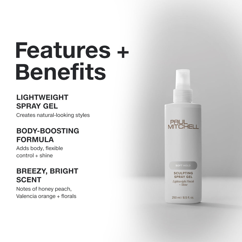Hair with Paul Mitchell Soft Sculpting Spray Gel defining natural curls.