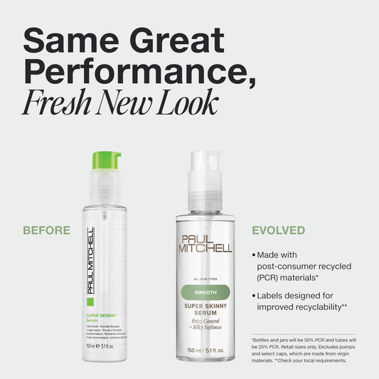 Paul Mitchell Super Skinny Serum provides heat protection during styling.