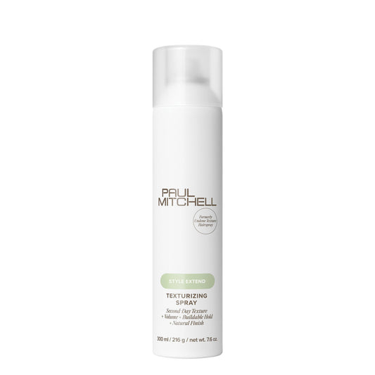Paul Mitchell Texturizing Spray bottle shows lightweight texture and flexible hold.