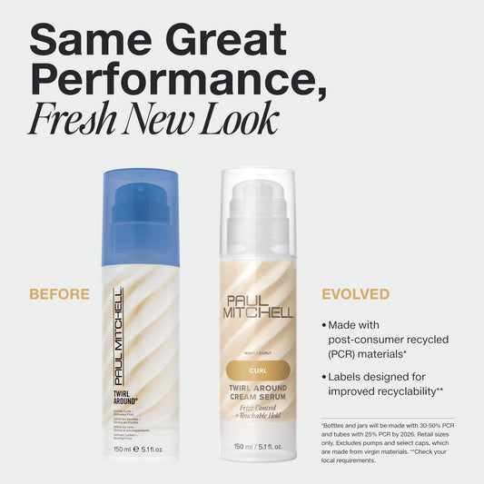 Paul Mitchell Twirl Around Cream Serum being applied to hair for defined curls