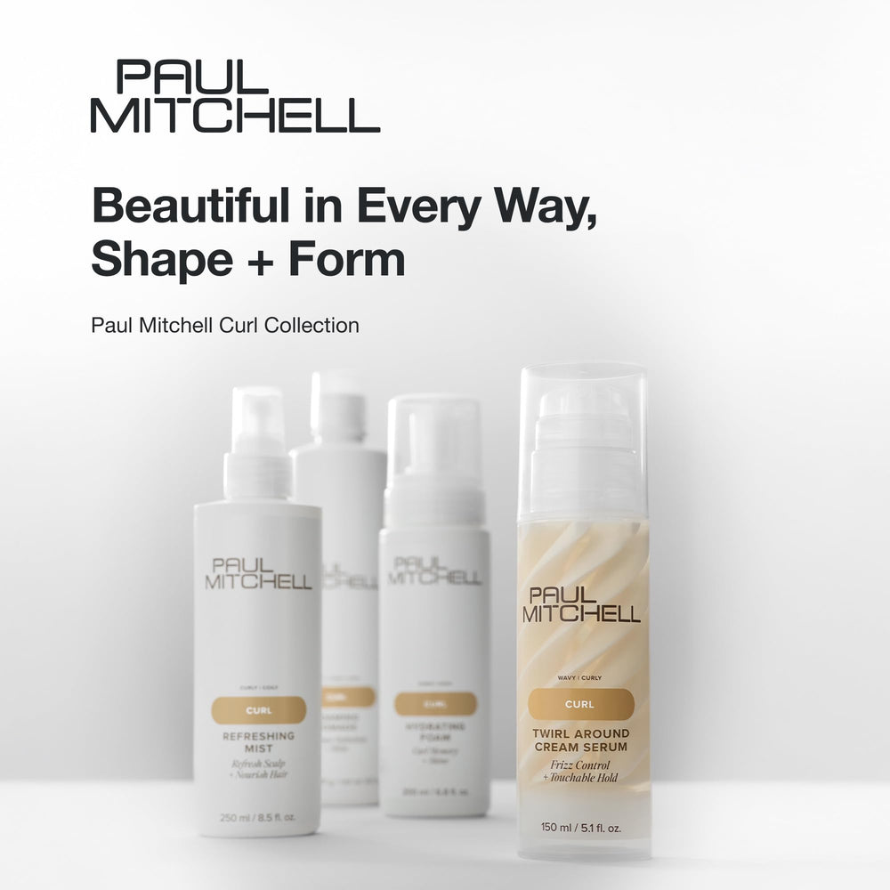 Paul Mitchell Twirl Around Cream Serum packaging highlighting PCR materials