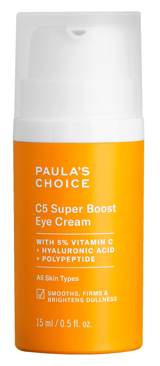 Paula's Choice C5 Super Boost Eye Cream packaging highlights air-tight design preserving potency.