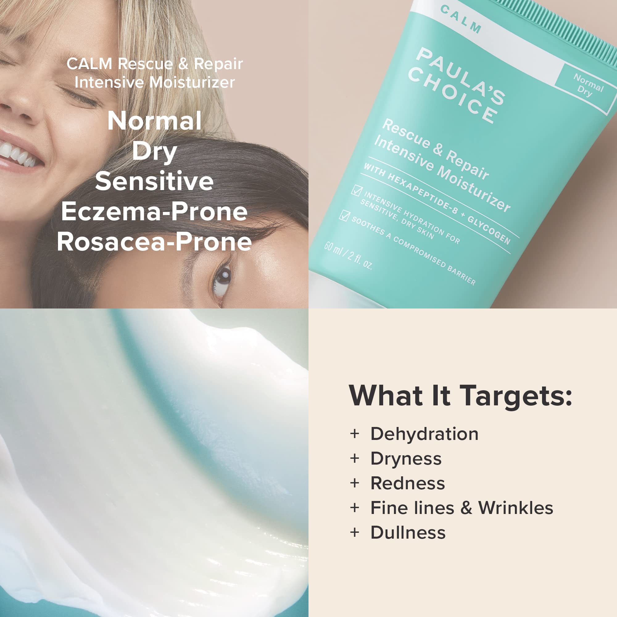 Paula's Choice CALM Intensive Moisturizer packaging emphasizes fragrance-free, gentle care