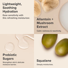 Cream applied as dots on the skin, quick-absorbing hydration for redness-prone areas.