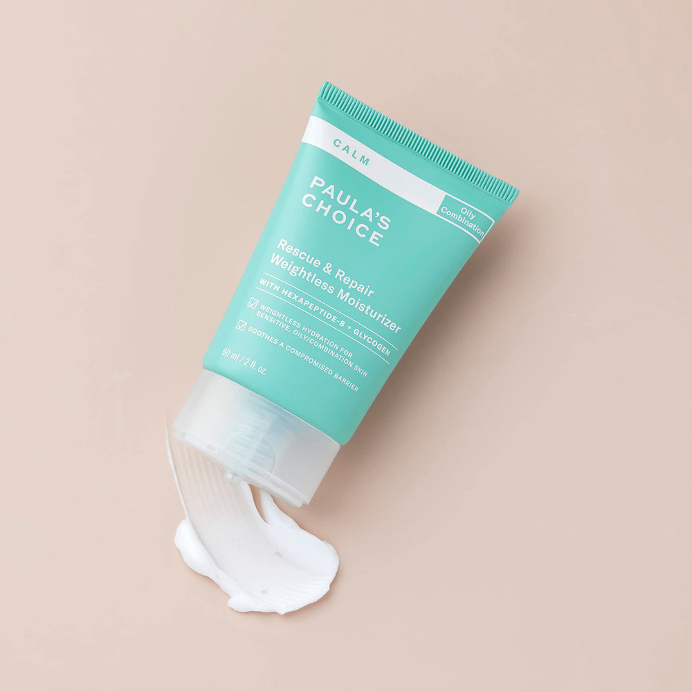 Product box and bottle display calming skincare benefits for irritated skin.