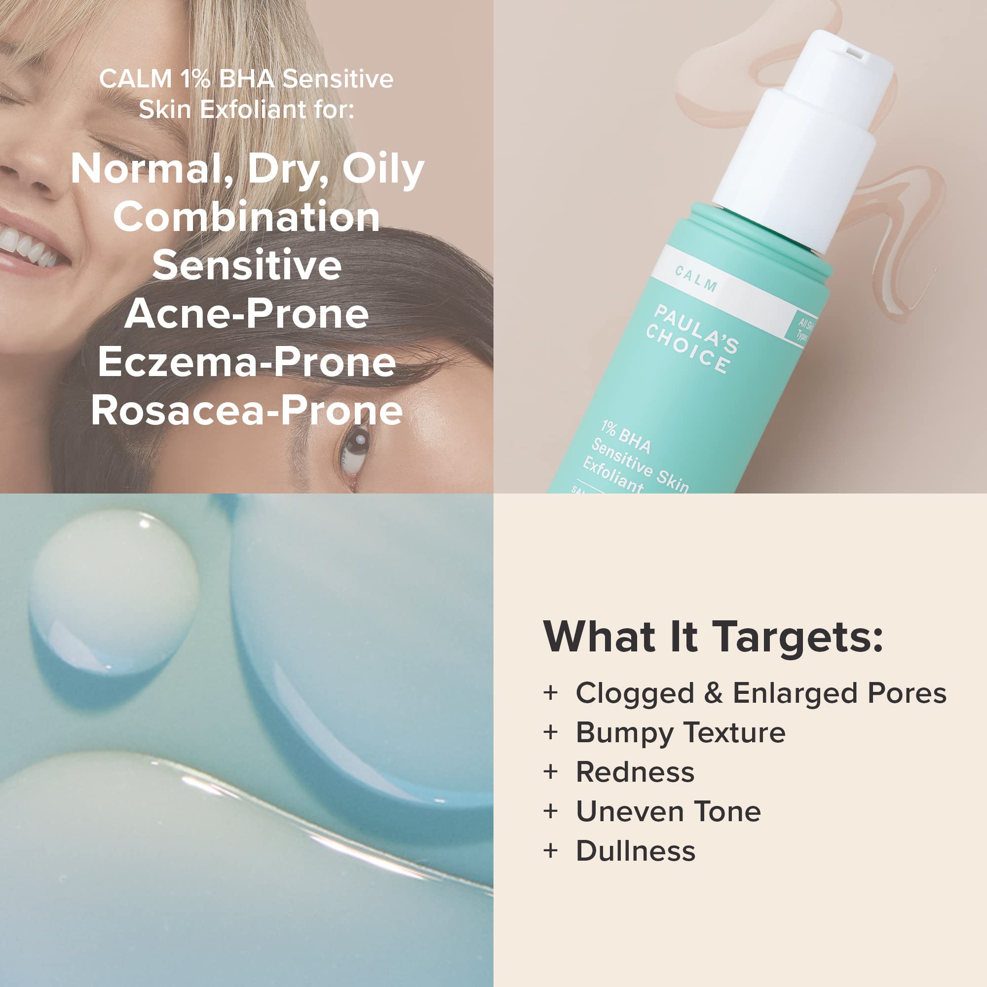 Paula's Choice CALM 1% BHA ingredients-allantoin emphasizes soothing skin-healing elements.