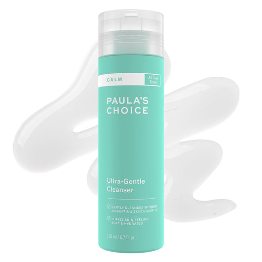 Paula's Choice CALM Ultra-Gentle Cleanser bottle front calms sensitive skin during cleansing.