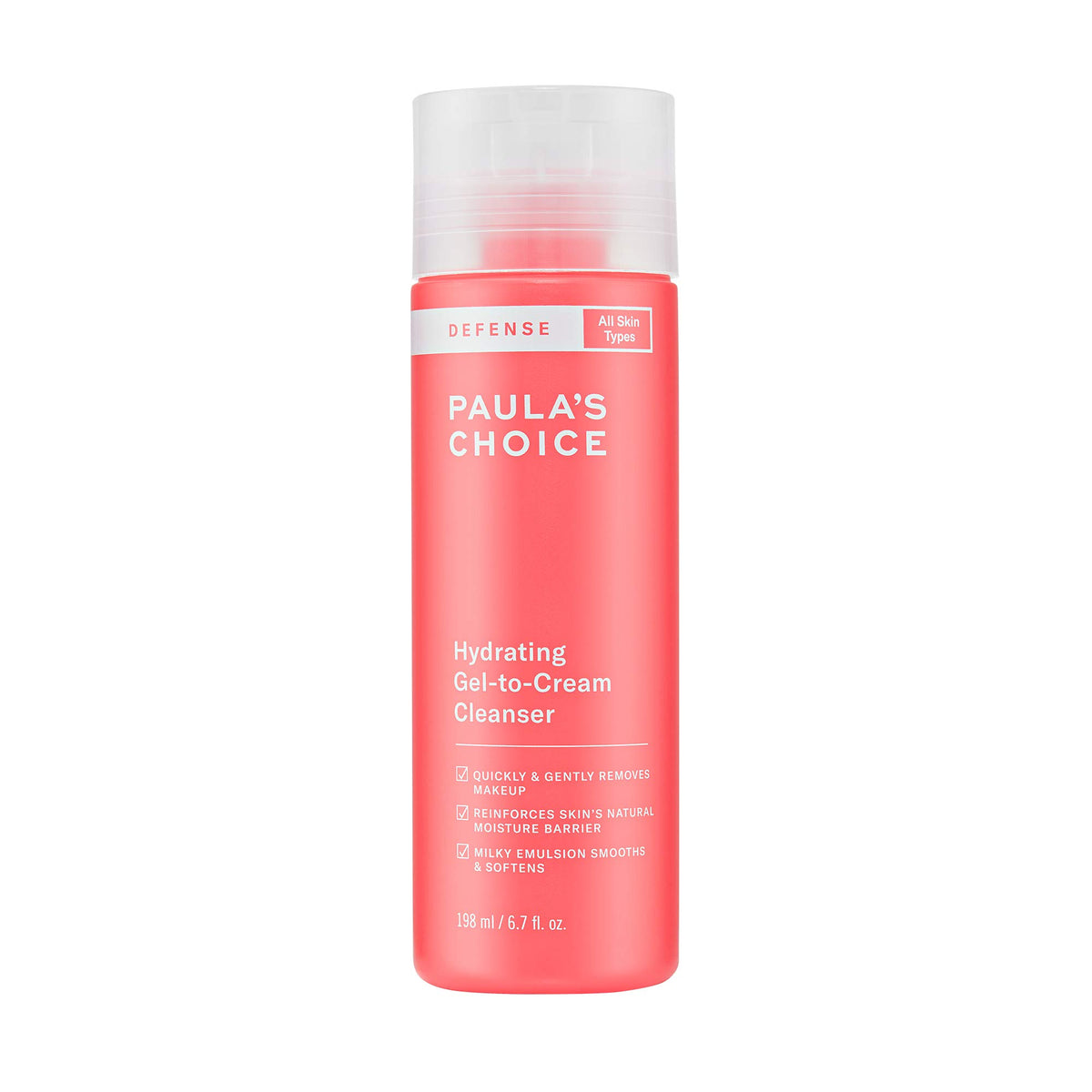 Paula's Choice Defense hydrating cleanser bottle for gentle cleansing and makeup removal